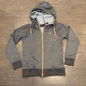 Under Armour ColdGear Womens Full Zip Hoodie Gray Peach Fleece Jacket SM Small